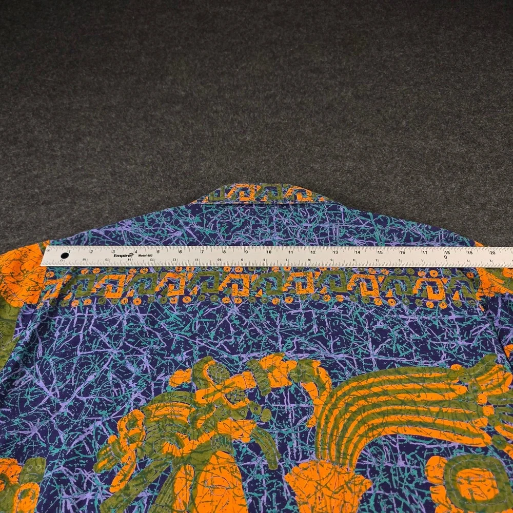 Vtg Button Down Camp Shirt Mexico Aztec Mayan Batik Graphic Print Men's XL